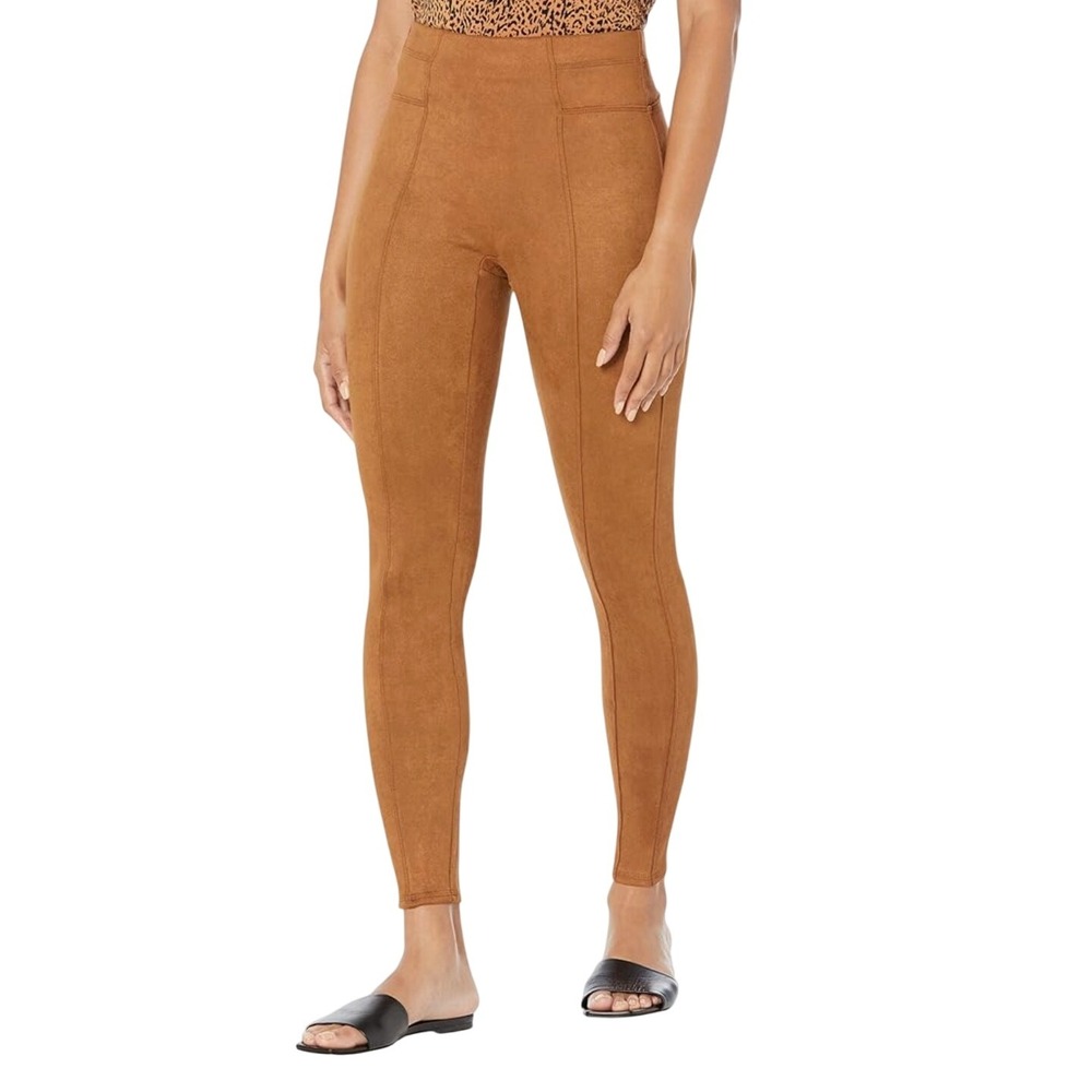 Spanx -190 Faux Suede Leggings High Rise in Rich Caramel Tummy Control Women's L